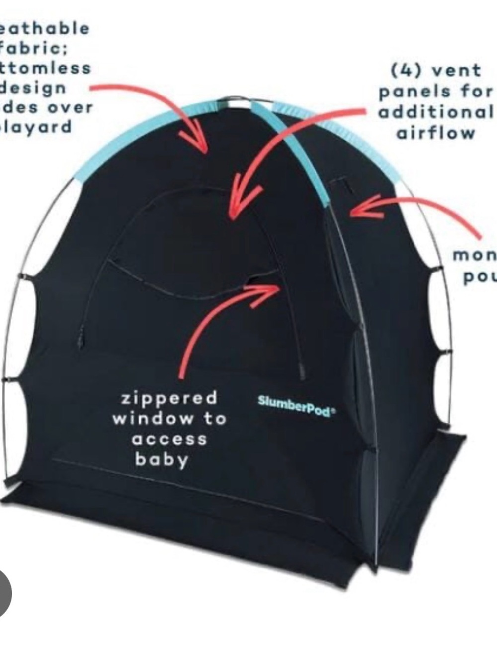 SlumberPod Black Baby Privacy Pod with Teal Accents, original version